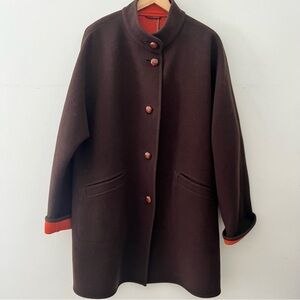 Rare Vtg Schneider Salzburg Brown wool coat orange lining size 16 leather button